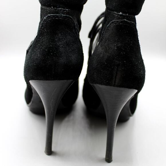 GUESS Lace Up Black Leather Heeled Booties Size 8 - Picture 6 of 10